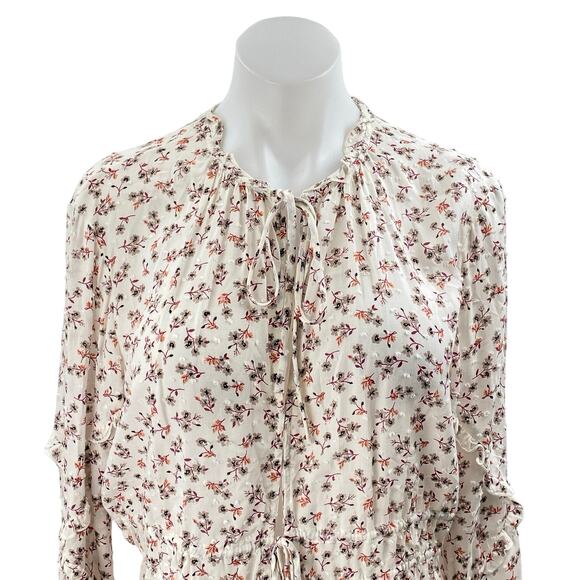 Blue Life Multicolor Floral Ruffle Tie Front Long Sleeve Peplum Blouse Top Sz M - Picture 2 of 5